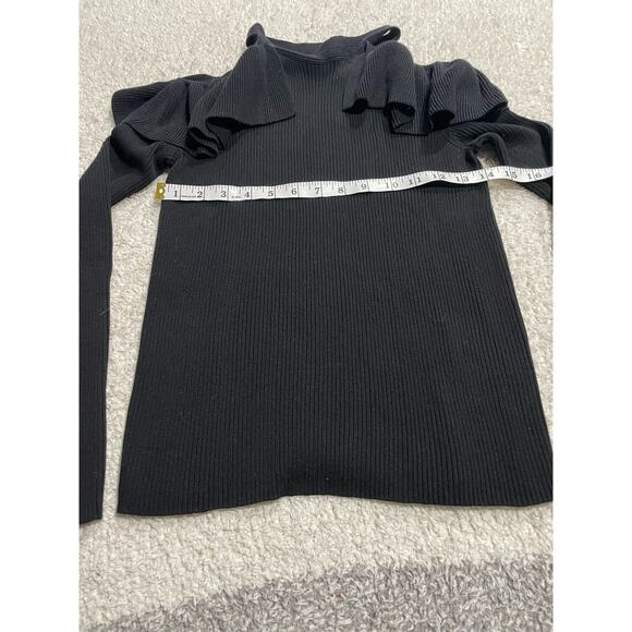 Max Edition Sweater Womens Small Open Shoulder Ruffled Black NEW MSRP $98 - Picture 5 of 10